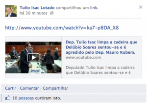 Postagem do deputado Túlio Isac com o vídeo da sessão solene