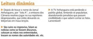 Notas do Pampinha em sua coluna no DM: enxurrada críticas ao jornalismo da TV Anhanguera