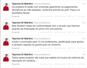 Tweets de Tayrone na tarde desta terça-feira