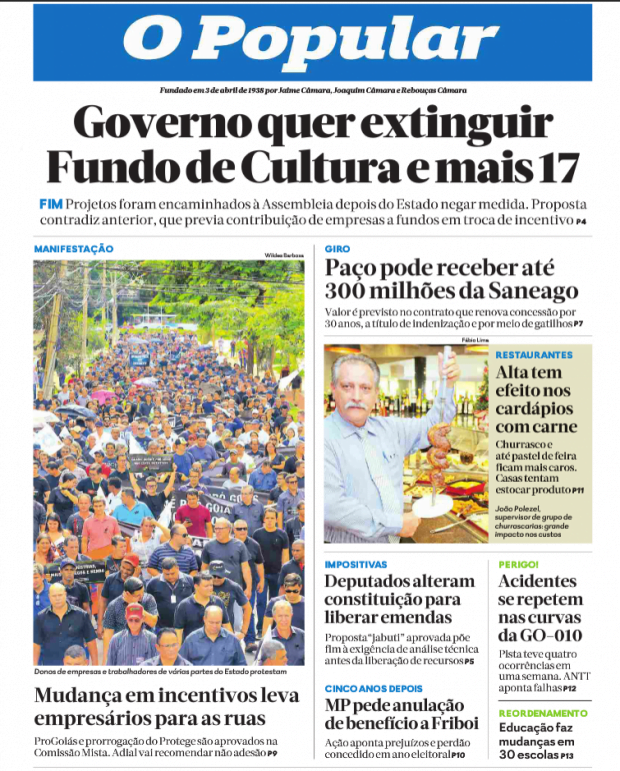 Capa do Popular traz batelada de notícias ruins provocadas por Caiado