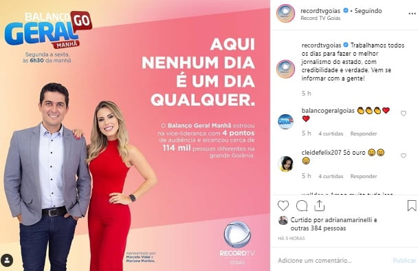 Record rebate provocação da TV Anhanguera e exalta estreia de Mariana  Martins – Goiás 24 horas